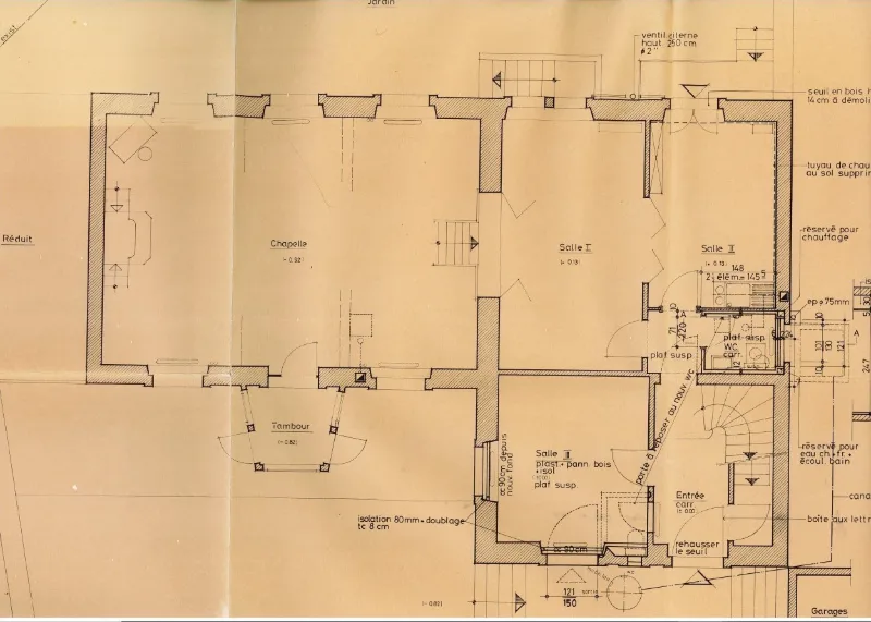 Plan d'époque d'un bâtiment patrimonial