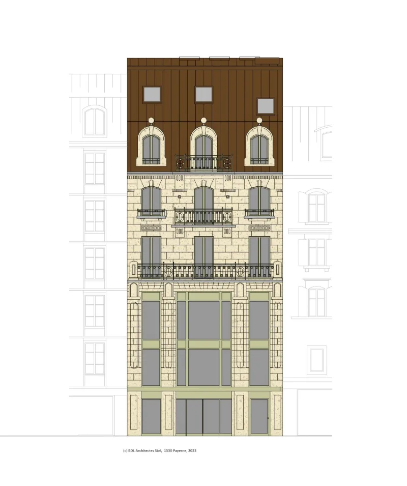St-Honoré 10, coworking à Neuchâtel — Élévation rue St-Honoré, 1:100